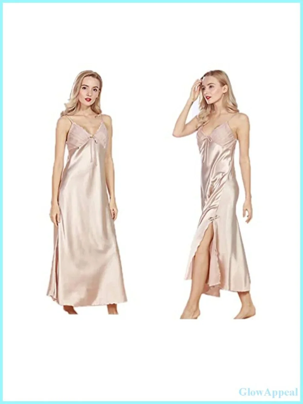 Satin Lace Trim Nightgown Adjustable Strap Sleepwear Silk